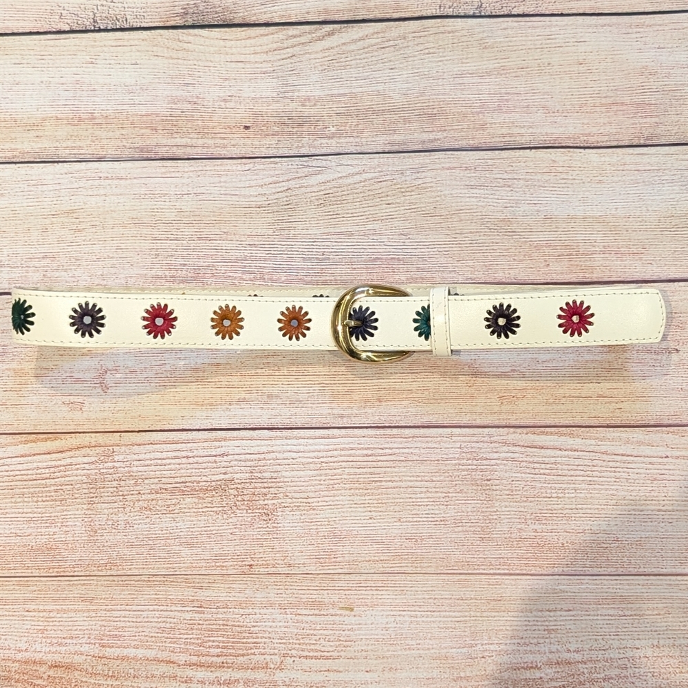 Vintage Liz Claiborne White Floral Belt Size L